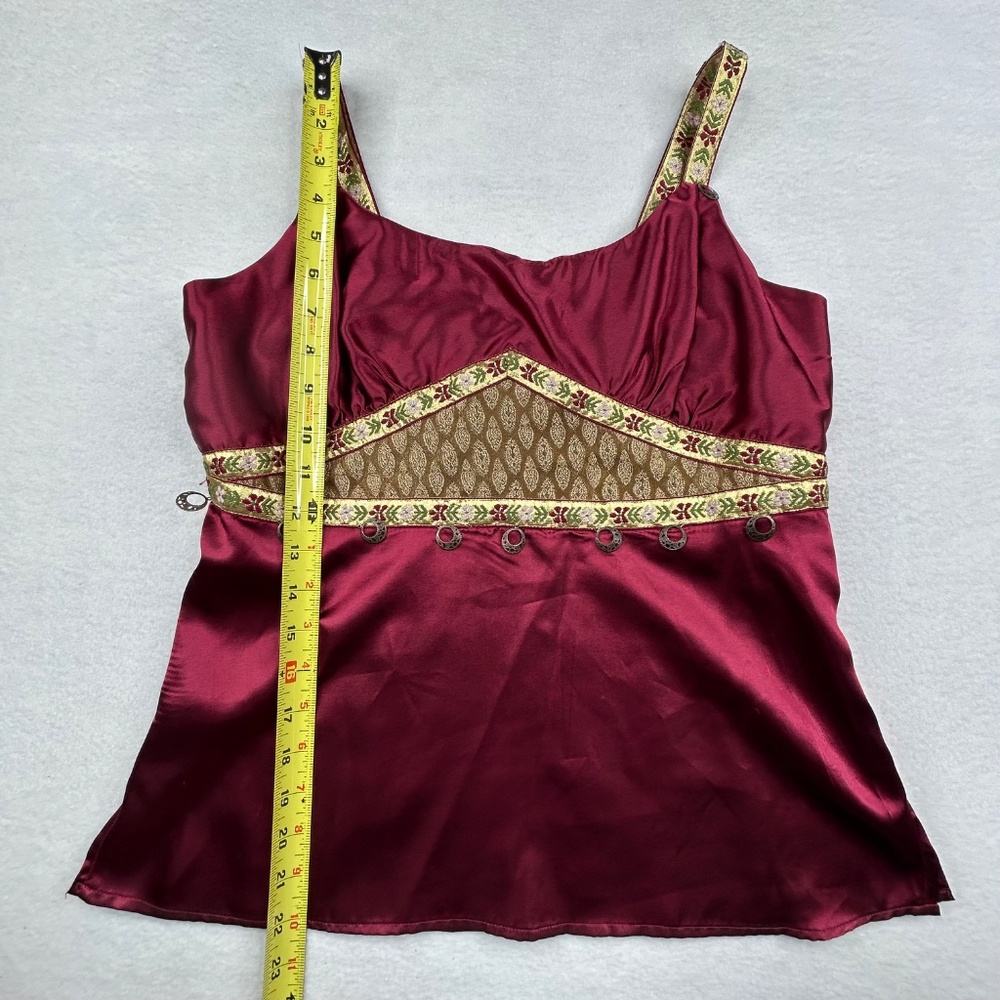 Rave women’s Large Sleeveless Embroidered Camisole-style Satin Top Burgundy Red - Picture 6 of 14